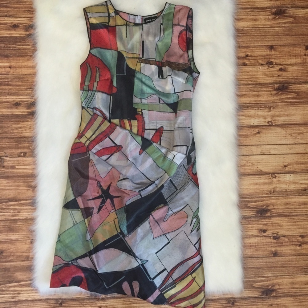 Giorgio Armani Silk Abstract Art Print Dress Luxury Lightweight Designer Runway - Picture 5 of 9